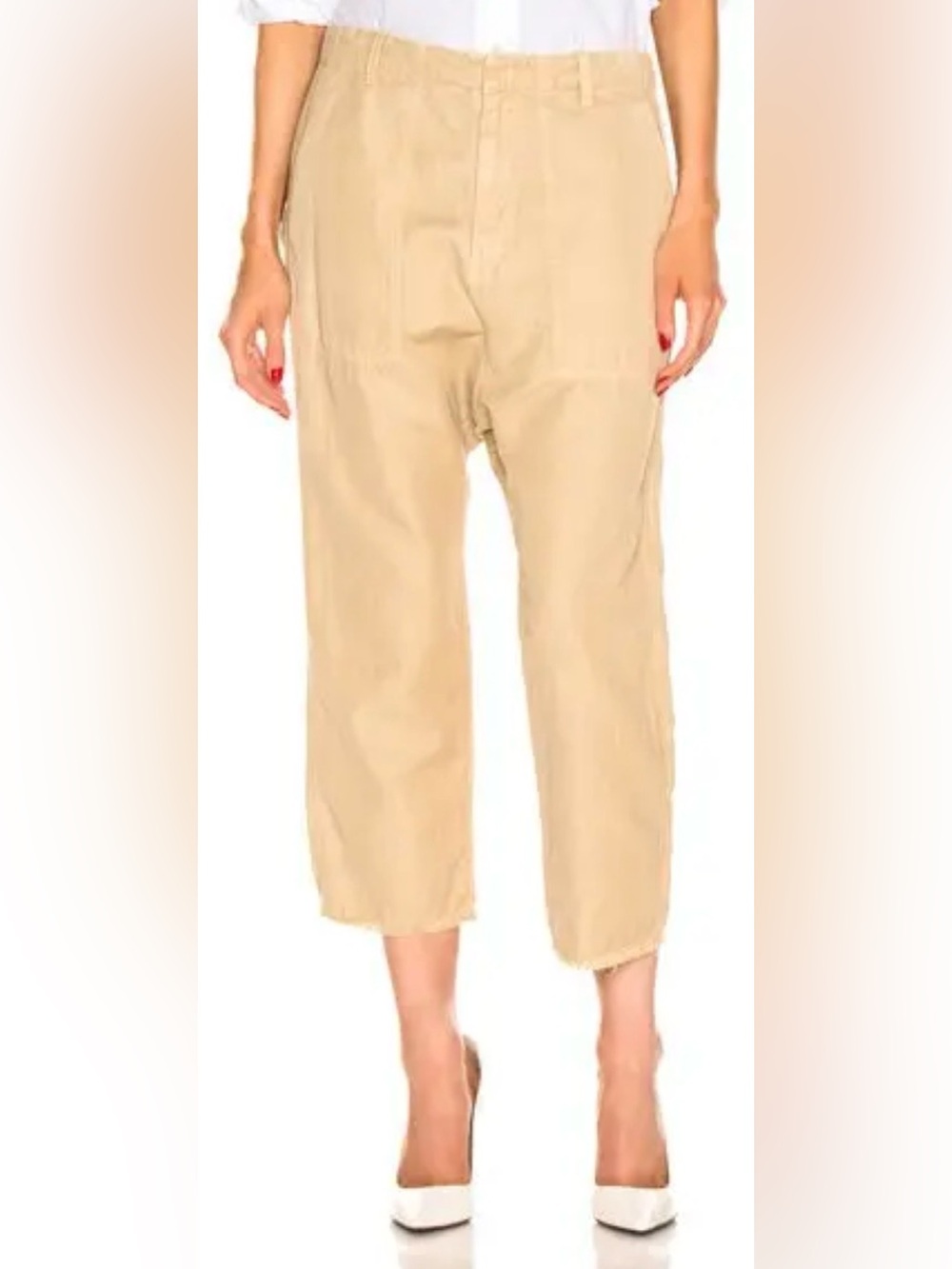Nili Lotan Luna Pant Tan Cotton Linen Cropped Cargo Pants Size 0 runs tad big